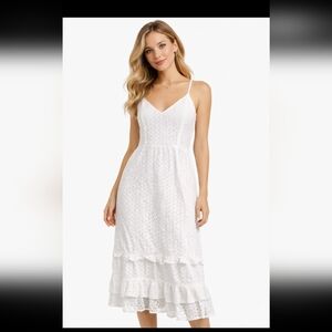 Express XS White Eyelet Tiered Midi Dress NWT